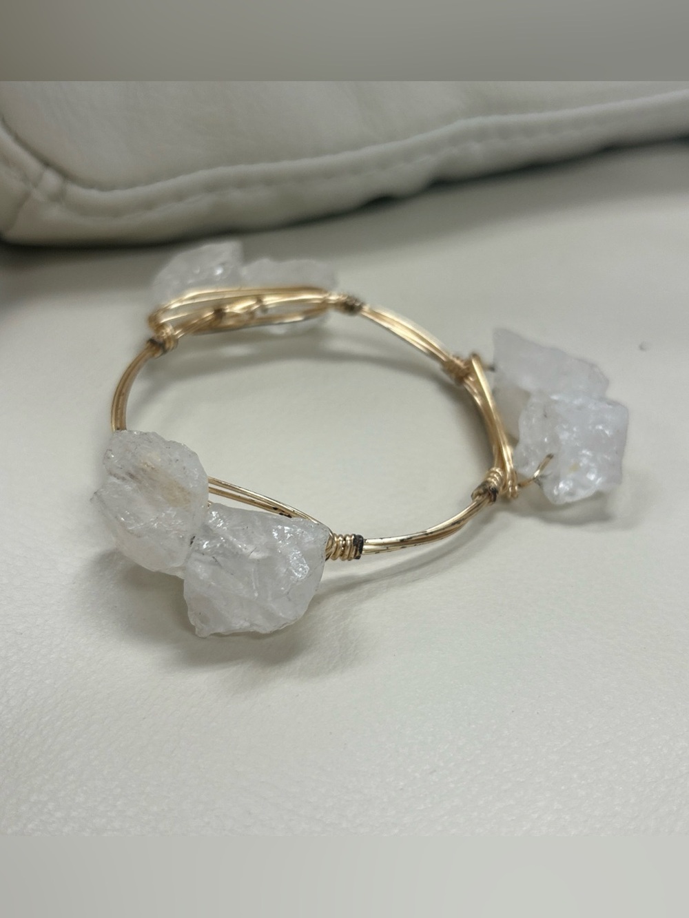 Clear Quartz Crystal Gold Copper Wire Bangle Bracelet